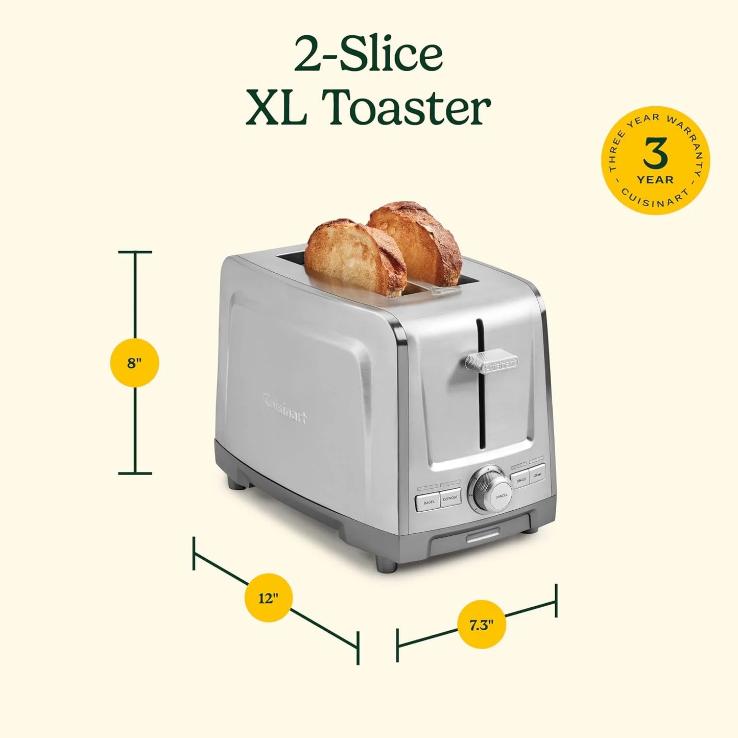 Cuisinart 2-Slice XL Slot Stainless Steel Toaster, Stainless Steel, CPT-1600