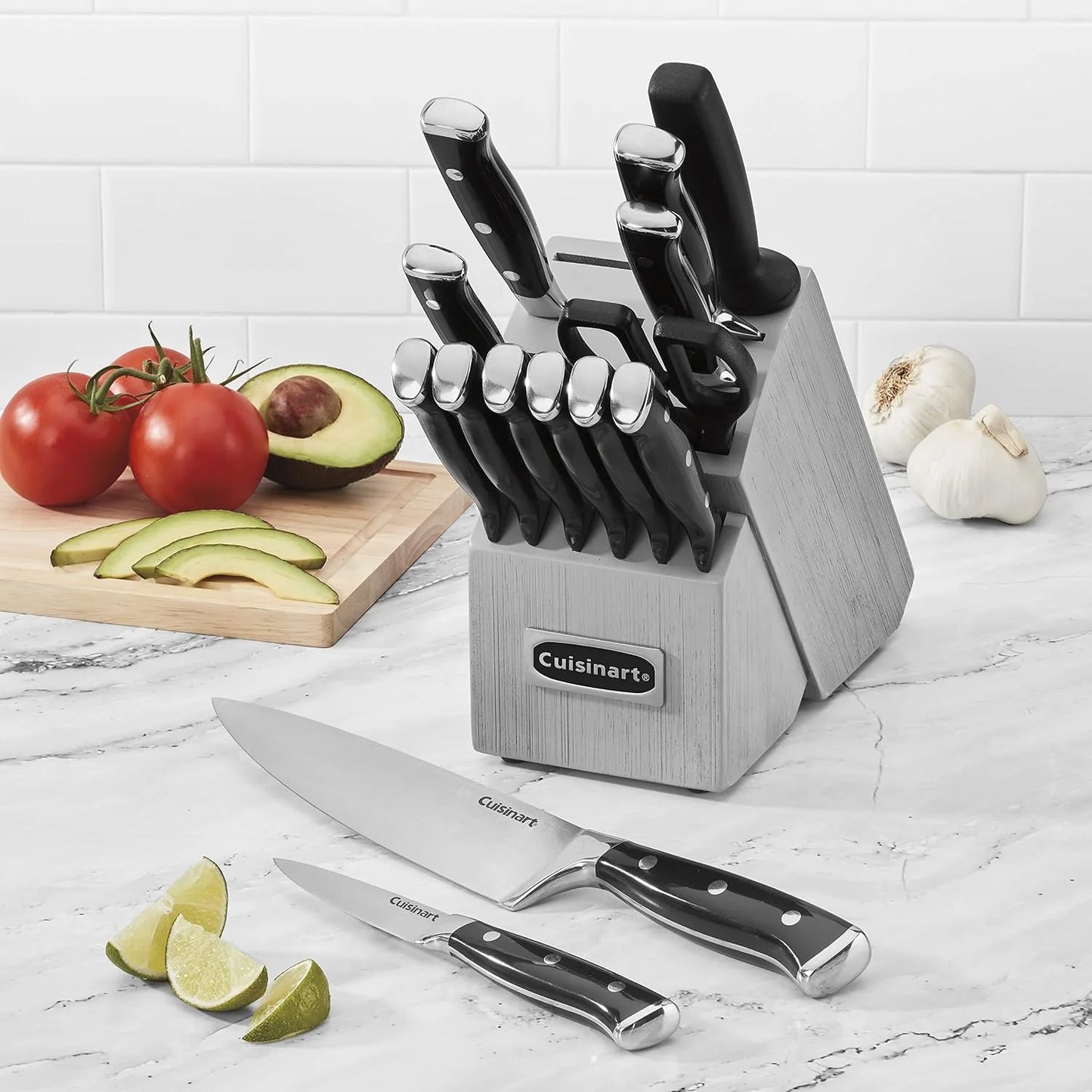 Cuisinart Classic Forged Triple Rivet, 15-Piece Knife Set with Block, Superior High-Carbon Stainless Steel Blades for Precision and Accuracy (Black/Gray)