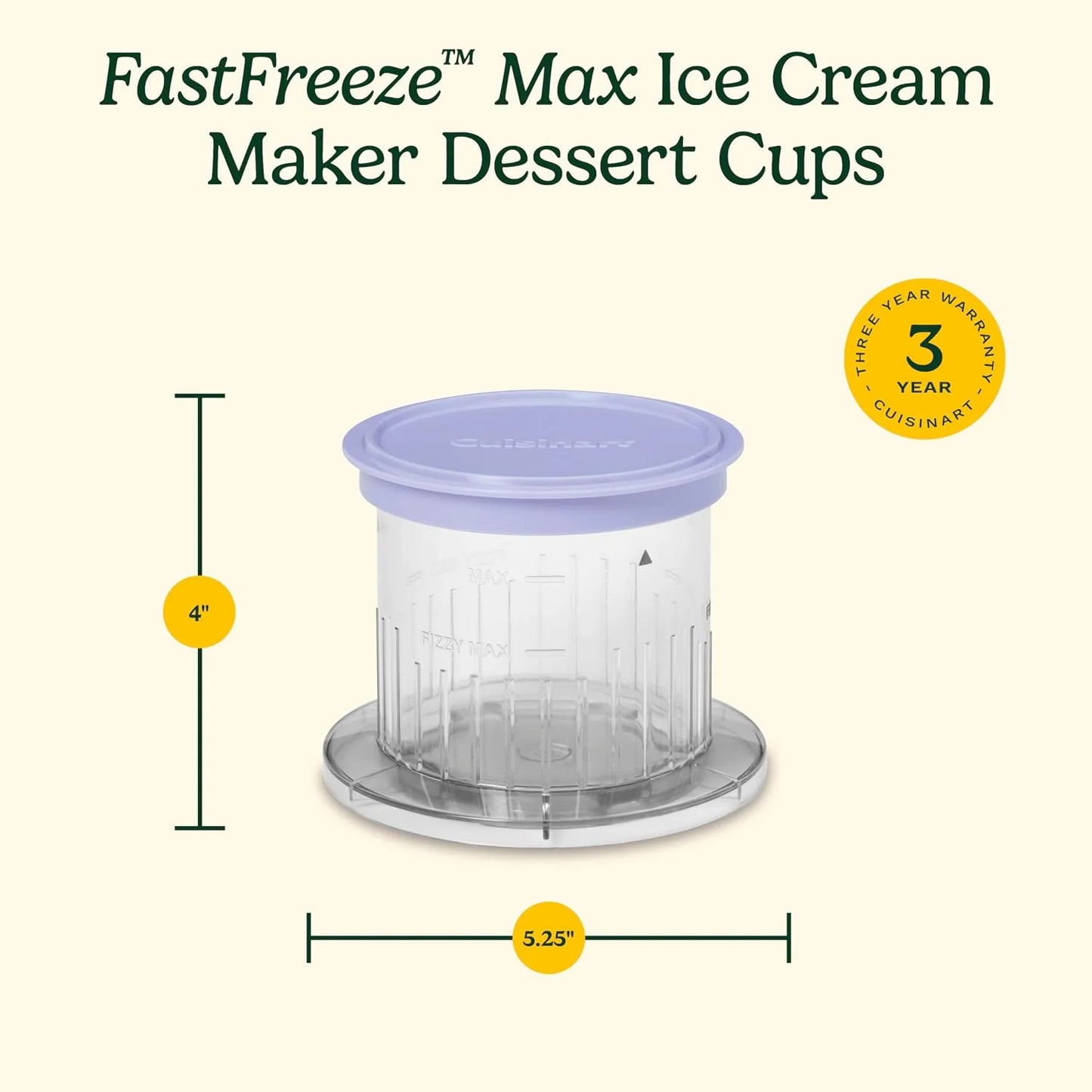 FastFreeze MAX Ice Cream Maker Dessert Cups 2-Pack – 1-Pint Freezer Cups with Lids, Dishwasher-Safe, Compatible with ICE-FD50 for Homemade Ice Cream, Sorbet, Smoothies & Frozen Desserts