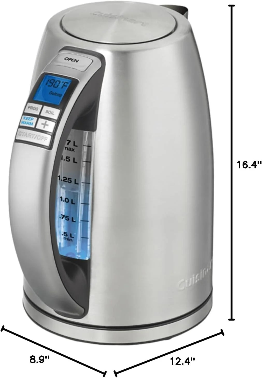 Cuisinart PerfecTemp 1.7-Liter 1500-Watt Stainless Steel Cordless Programmable Kettle with Six Presets, Stay-Cool Handle, & 360-Degree Swivel Power Base With LED display (CPK-20)