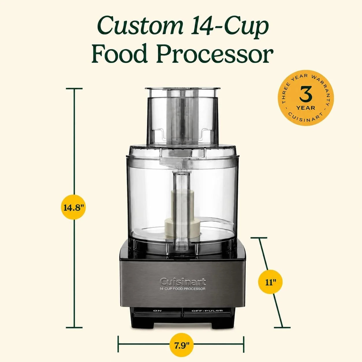 Cuisinart Food Processor 14-Cup Vegetable Chopper for Mincing, Dicing, Shredding, Puree & Kneading Dough, Black Stainless, DFP-14BKSY