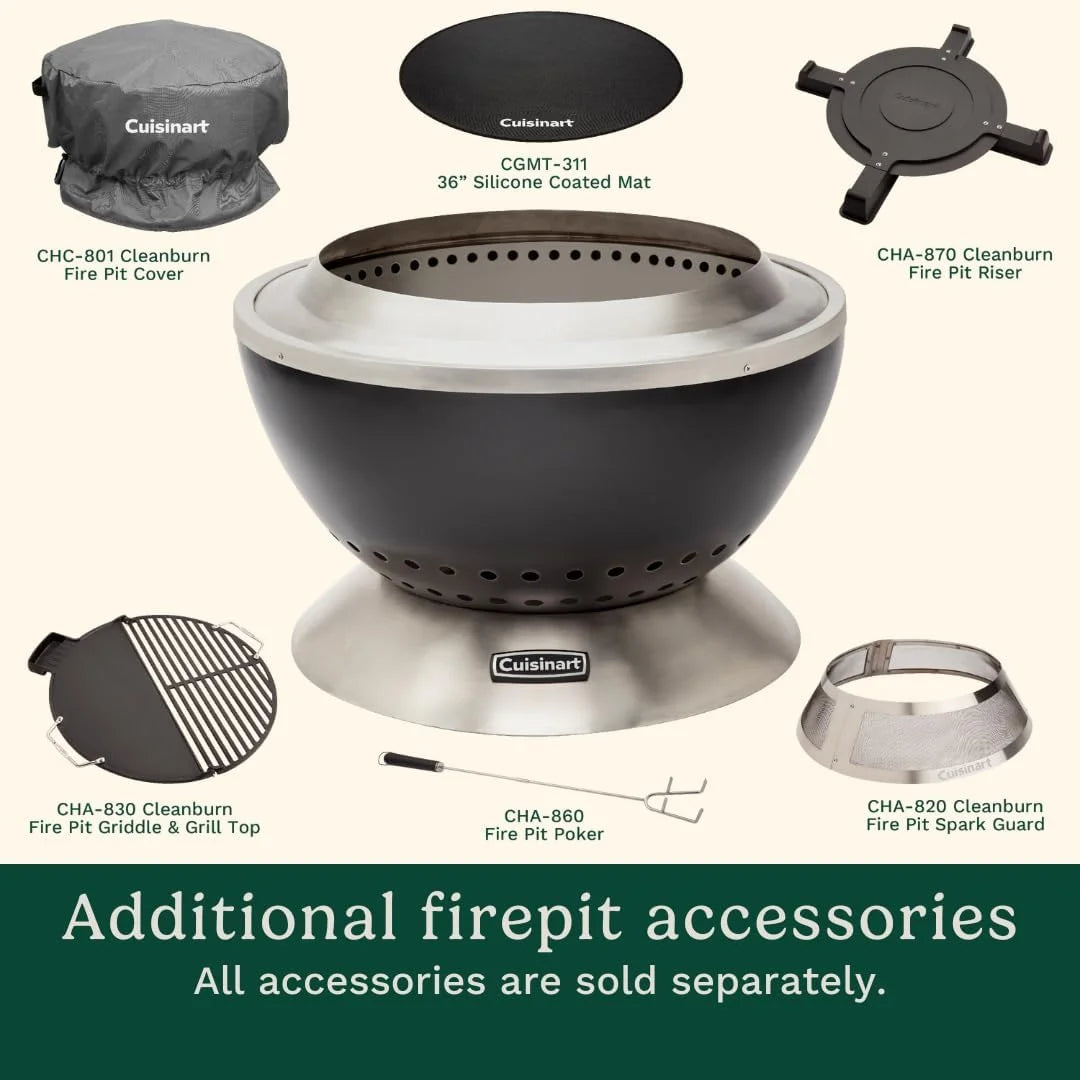 Cuisinart Outdoor Fire Pit, Cleanburn Smokeless System, Wood Burning, 24"