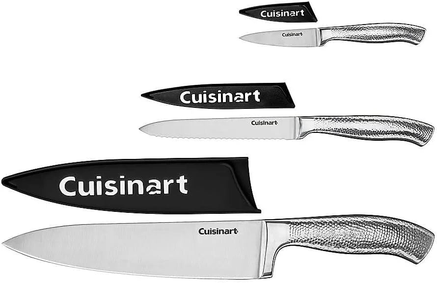 Cuisinart Classic Forged Knife Set – High-Carbon Hammered Stainless Steel Blades, Sheath Guards, Ultra Sharp Edge, Extra-Wide Bolster for Stability (6-Piece: 8" Chef, 5.5" Utility, 3.5" Paring)