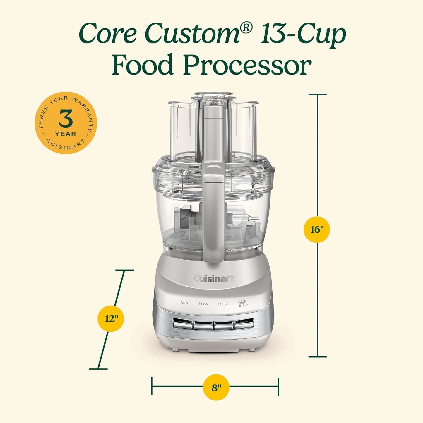 Cuisinart FP-130SS Core Custom 13-Cup Multifunctional Food Processor, Silver Sand