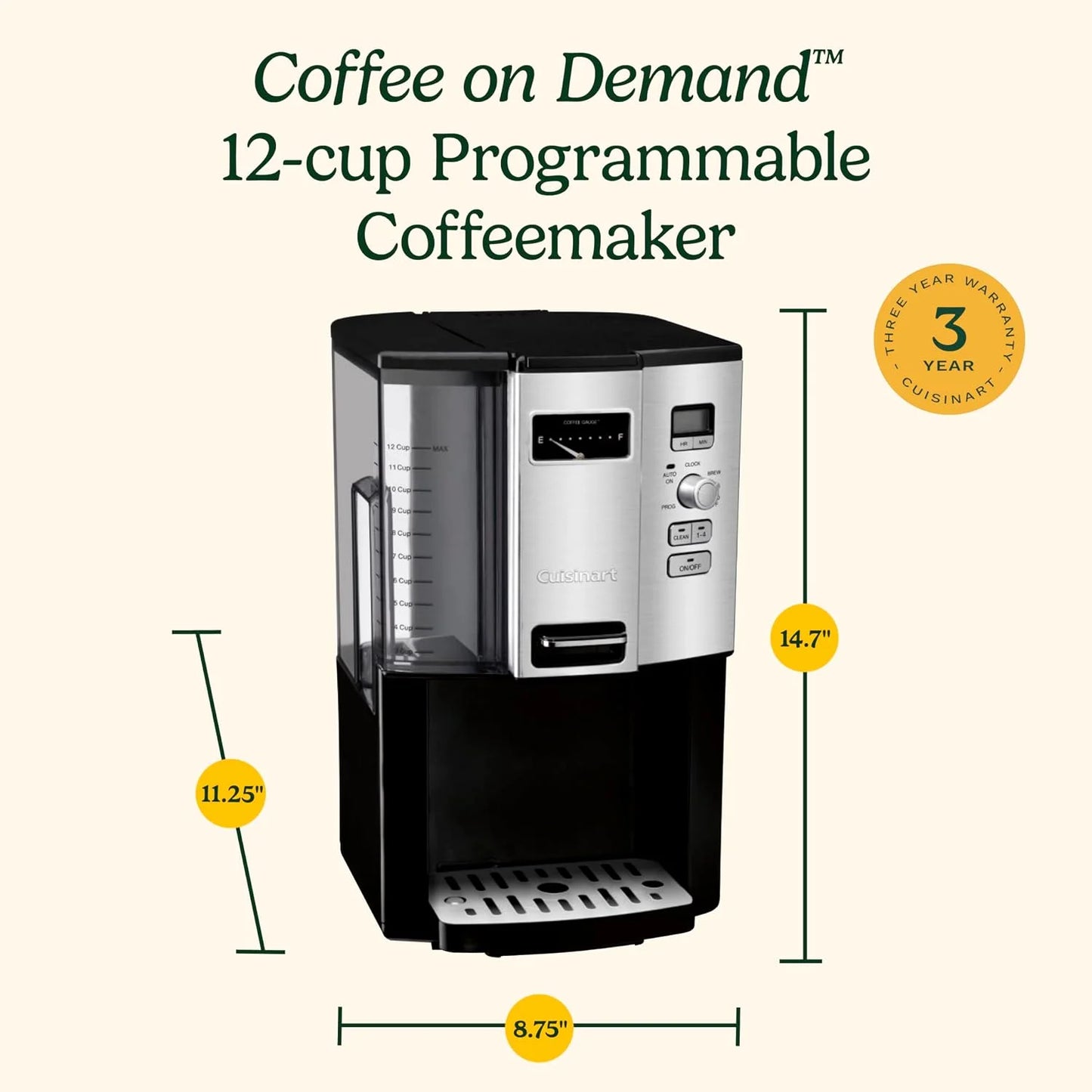 Cuisinart Drip Coffee Maker, Programmable & Self-Cleaning, 12-cup Capacity