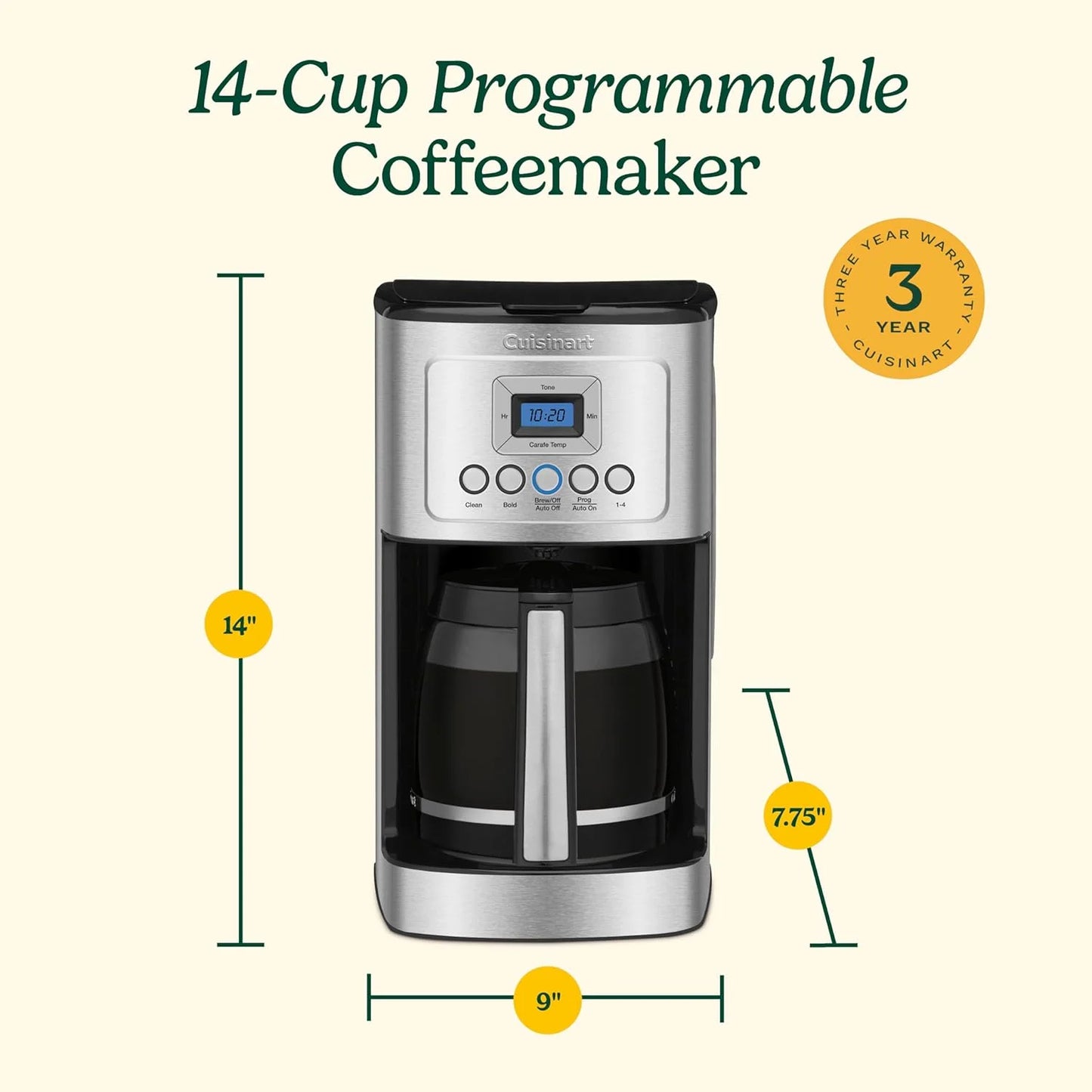 Cuisinart Coffee Maker, Programmable, Stainless Steel, 14-Cup Glass Carafe