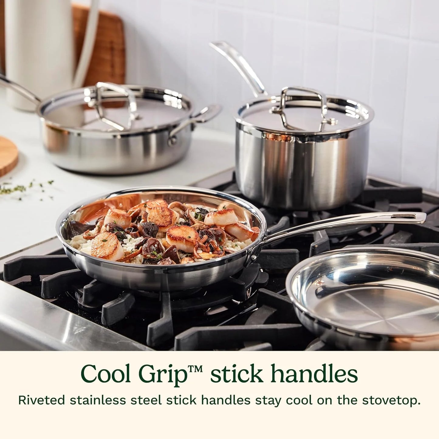 Cuisinart 15-Piece Cookware Set, MultiClad Pro Triple-Ply Stainless Steel Cookware Set, Heat Surround Technology, Cool Grip Stick Handles, Oven Safe up to 500F, MCPS-15N, Silver