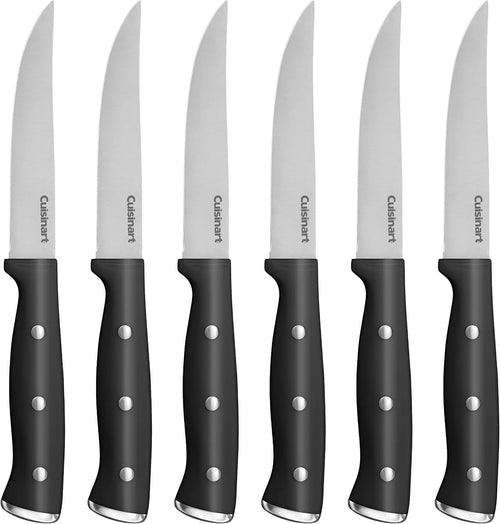Cuisinart Classic Forged Triple Rivet, 6-Piece Steak Knife Set, Superior High-Carbon Stainless Steel Blades for Precision and Accuracy (Black)