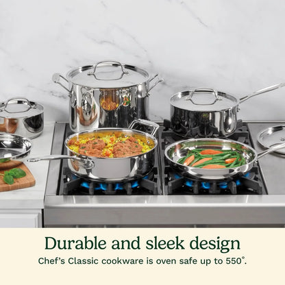 Cuisinart 7-Piece Stainless Steel Pots and Pans Set, Cookware Set Compatible with Induction, Electric, Gas Cooktops, Aluminum Core for Quick Even Heat, Cool Grip Handles, Dishwasher Safe, Oven Safe