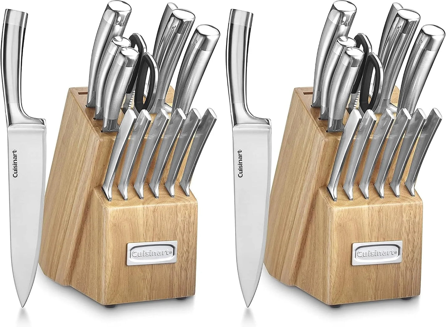 CUISINART Block Knife Set, 15pc Cutlery Knife Set with Steel Blades for Precise Cutting, Lightweight, Stainless Steel, Durable & Dishwasher Safe, C99SS-15P (Pack of 2)