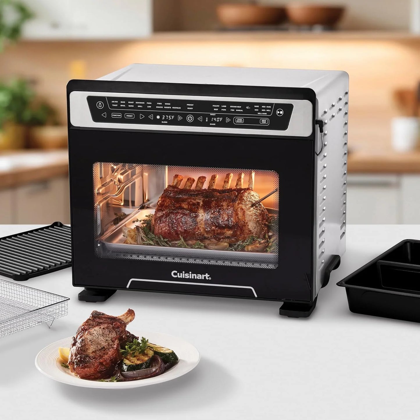 Cuisinart 15-in-1 Extra-Large Digital Air Fryer Oven with 9"x13" 2-in-1 Pan, Air Fry 4 Lbs of Wings, Cook a 13 Lb Turkey or 5+ Lb Chicken, Toast 9 Slices of Bread, and Bake a 13" Pizza, TOA-112