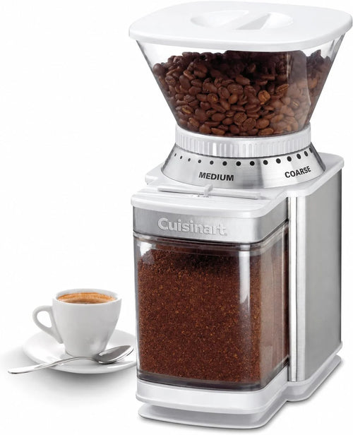 Cuisinart Coffee Grinder, Electric One-Touch Automatic Burr Coffee Grinder with 18-Position Grind Selector, Cup Size Selector for 4 – 18 Cups, White Stainless Steel