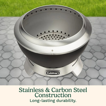 Cuisinart 19.5” Cleanburn Smokeless Fire Pit with Removable Base for Ash, Portable Wood Burning Outdoor Fireplace, Stainless Steel Smoke Free Outdoor Heater, Enhanced Airflow and Easy Cleanup