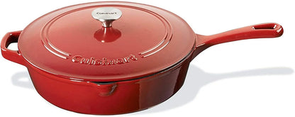 Cuisinart Chef's Classic Enameled Cast Iron Dutch Oven with Lid, Porcelain Enameled Interior, Oven Safe, Induction Compatible, 12-Inch, Chicken Fryer, Red Gradient