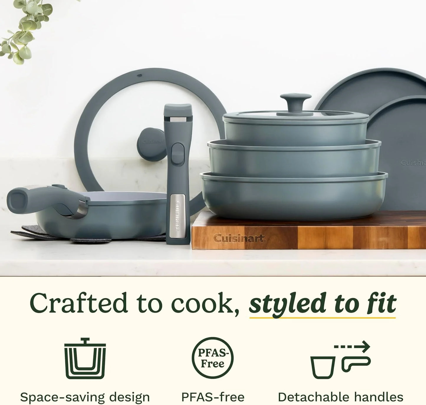 Cuisinart ClickSmart Nonstick Ceramic Cookware, Detachable Handle, 13-Pc