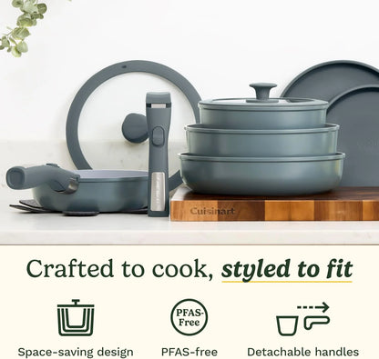 Cuisinart ClickSmart Nonstick Ceramic Cookware, Detachable Handle, 13-Pc