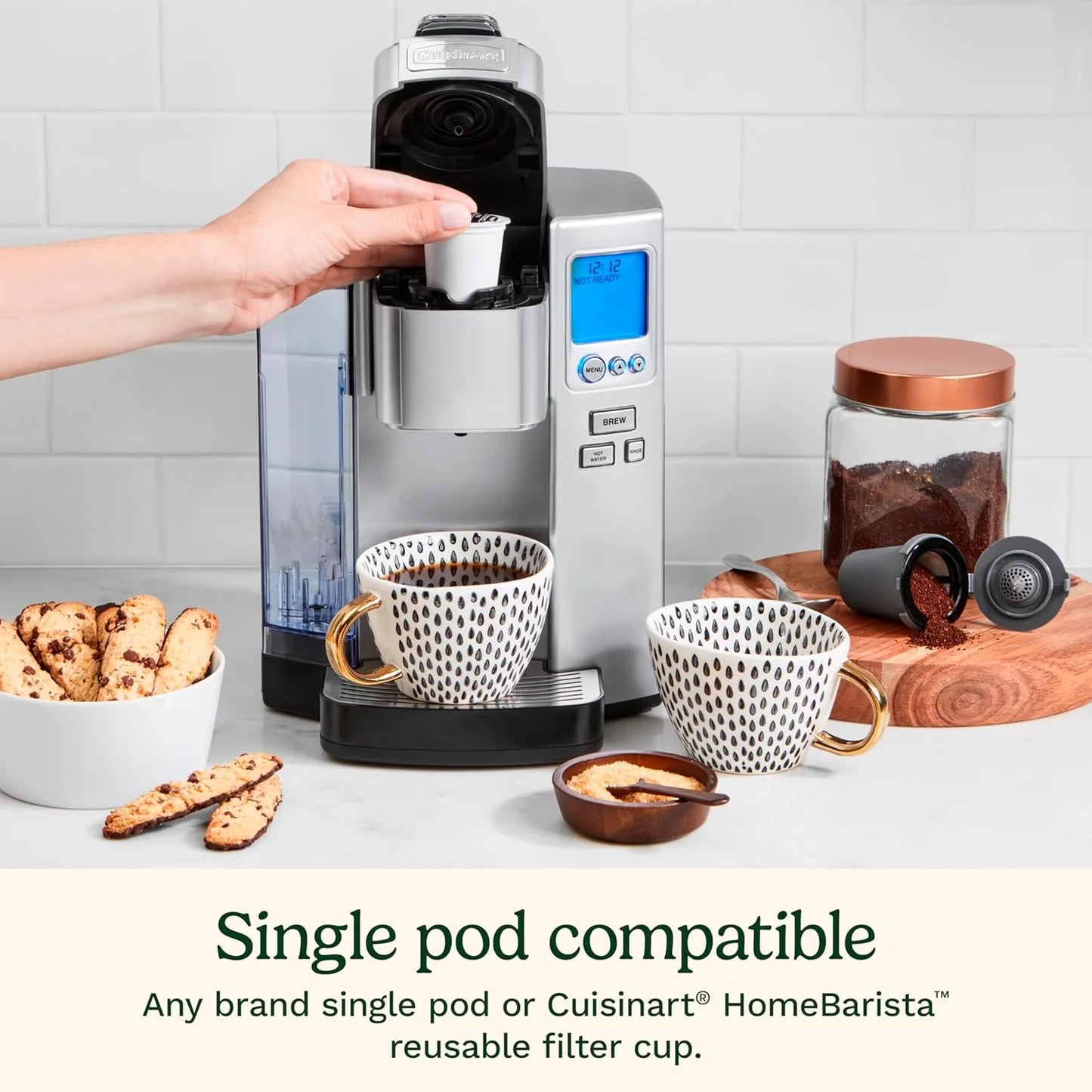 Cuisinart Coffee Maker, Single Serve 72-Ounce Reservoir Pod Coffee Machine, Programmable Brewing & Hot Water Dispenser, 5 Cup-Size Settings, Stainless Steel, SS-10P1, Silver
