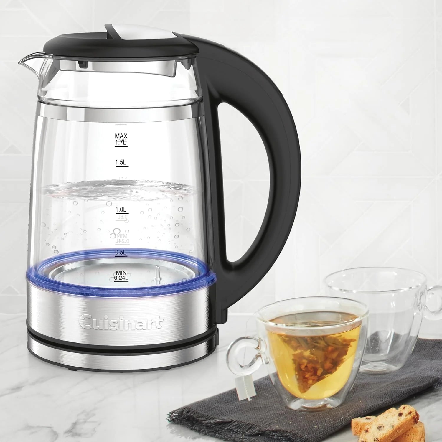 Cuisinart 1.7L Glass Variable Temperature Control Electric Kettle 110°F–212°F with Touchscreen Controls, Illumination, Dual‑Layer Cool‑Touch Design & Nondrip Spout