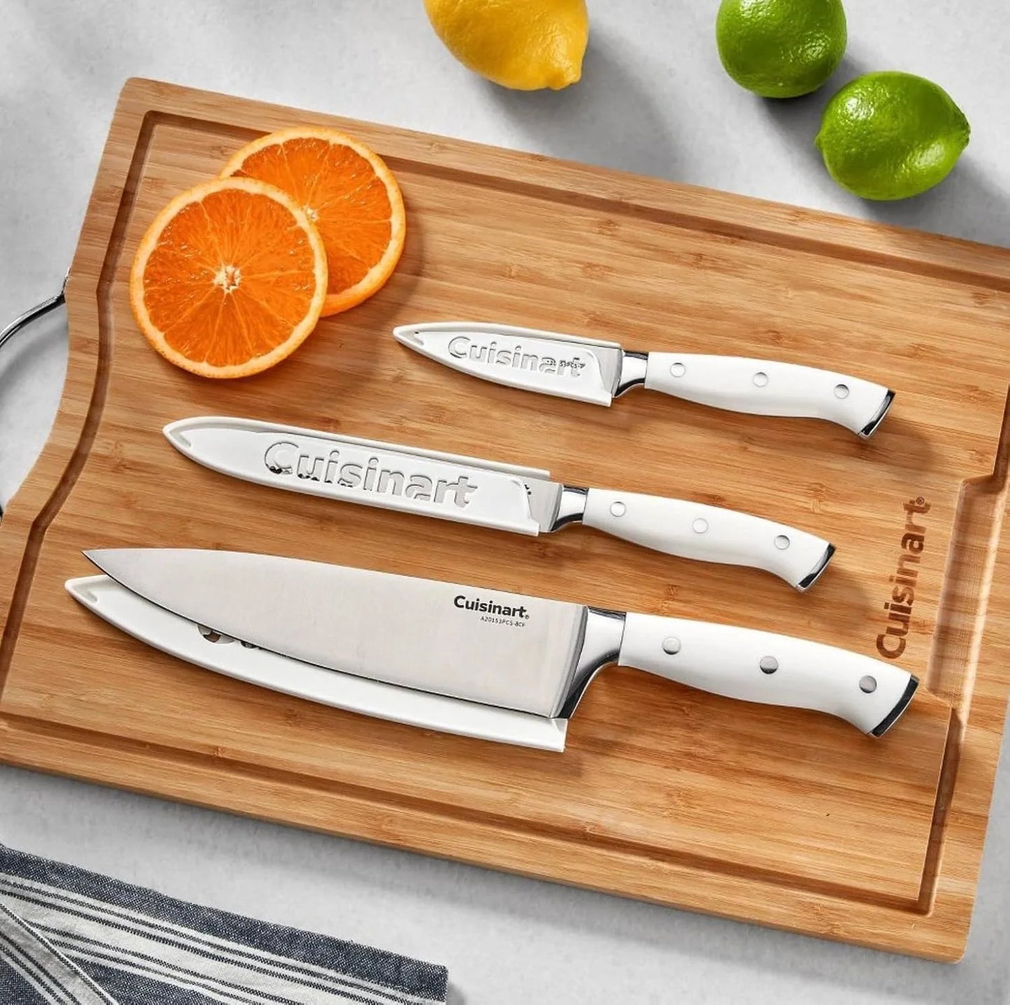 Cuisinart 3-Piece Forged High-Carbon Stainless Steel Knife Set with Blade Sheaths, Full-Tang Triple-Rivet Construction