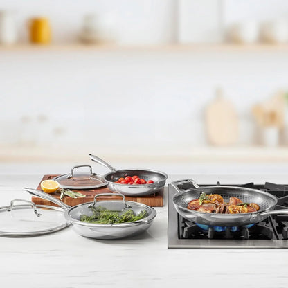 Cuisinart Skillet Set PurelySear Hybrid Tri-Ply Stainless Steel 6 Pc