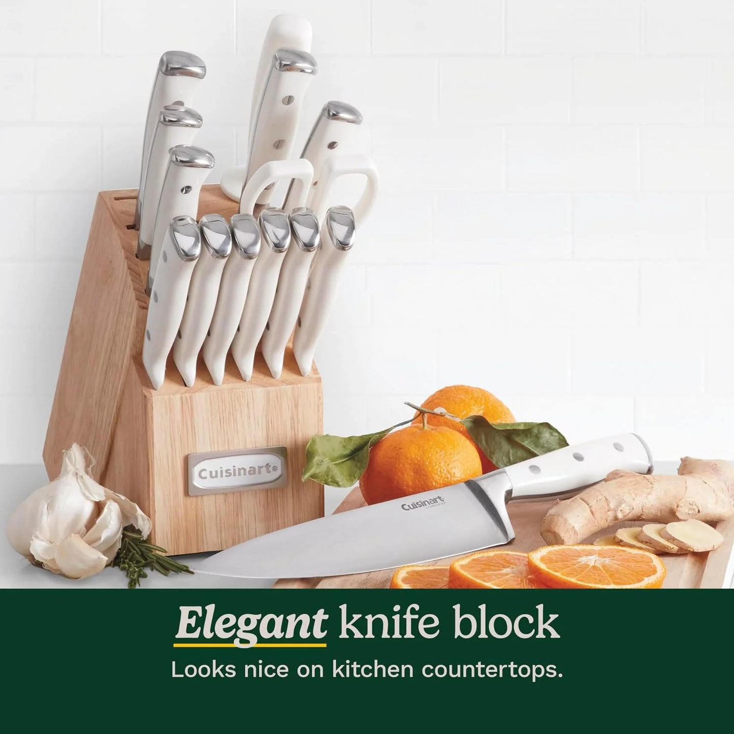 Cuisinart 15-Piece Knife Set with Block, High Carbon Stainless Steel, Forged Triple Rivet, White, C77WTR-15P (Pack of 2)