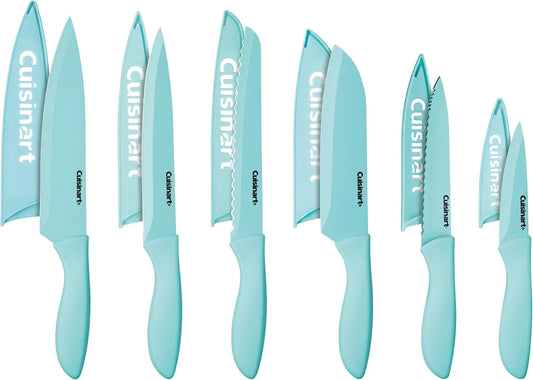 Cuisinart 12-Piece Kitchen Knife Set, Advantage Color Collection with Blade Guards, (Aqua)