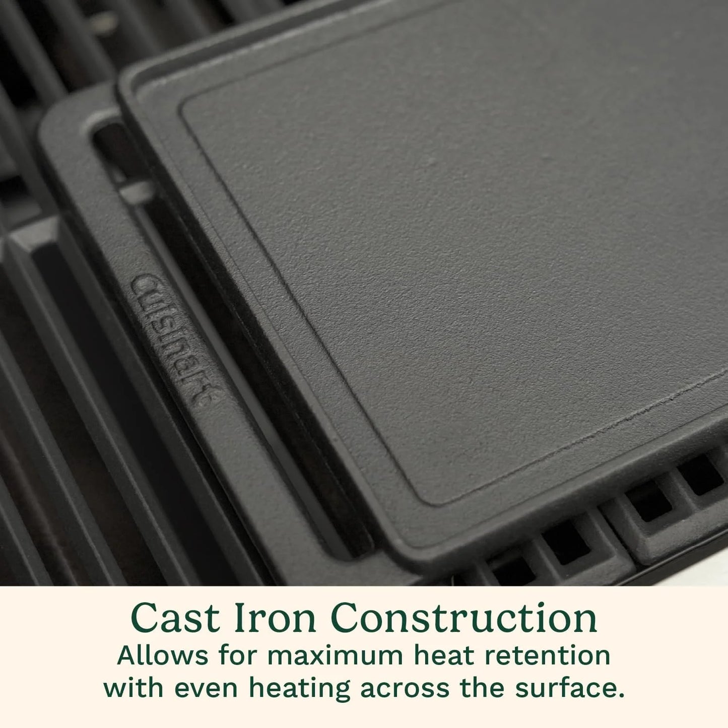 Cuisinart Reversible Cast Iron Grill/Griddle Plate, 15.75” x 9” Pre-Seasoned Cooking Surface with Flat and Ribbed Sides, Stovetop Griddle for Electric Ranges, Use on Stove, Campfire, or Gas Grill
