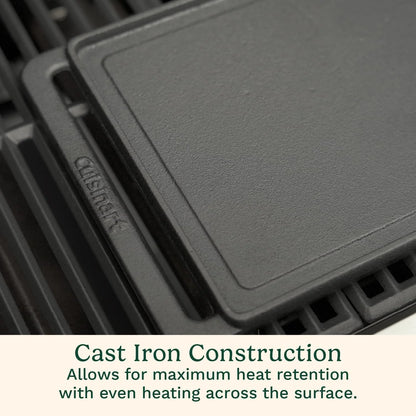 Cuisinart Reversible Cast Iron Grill/Griddle Plate, 15.75” x 9” Pre-Seasoned Cooking Surface with Flat and Ribbed Sides, Stovetop Griddle for Electric Ranges, Use on Stove, Campfire, or Gas Grill