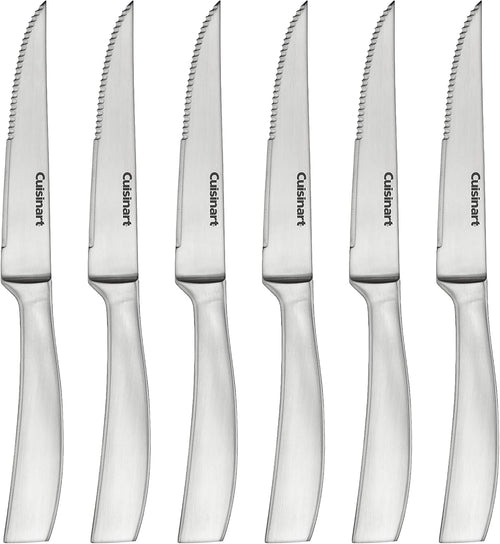Cuisinart Forged Premium Steak Knives, 6-Piece Set, High-Carbon Stainless Steel Blades, Precision-Tapered V-Edge for Long-Lasting Sharpness, Dishwasher Safe, C77SS-6PSK2