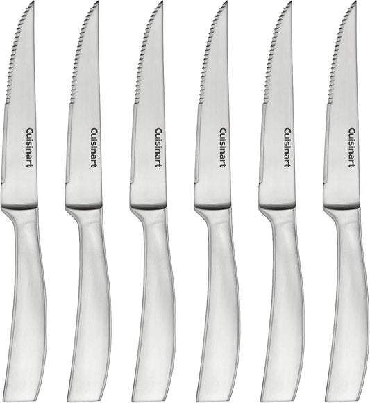 Cuisinart Forged Premium Steak Knives, 6-Piece Set, High-Carbon Stainless Steel Blades, Precision-Tapered V-Edge for Long-Lasting Sharpness, Dishwasher Safe, C77SS-6PSK2