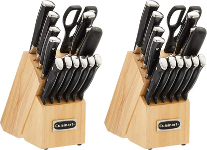 CUISINART Block Knife Set, 15pc Cutlery Knife Set with Steel Blades for Precise Cutting, Lightweight, Stainless Steel, Durable & Dishwasher Safe, C77BTR-15P (Pack of 2)