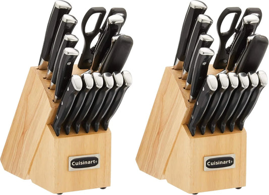 CUISINART Block Knife Set, 15pc Cutlery Knife Set with Steel Blades for Precise Cutting, Lightweight, Stainless Steel, Durable & Dishwasher Safe, C77BTR-15P (Pack of 2)