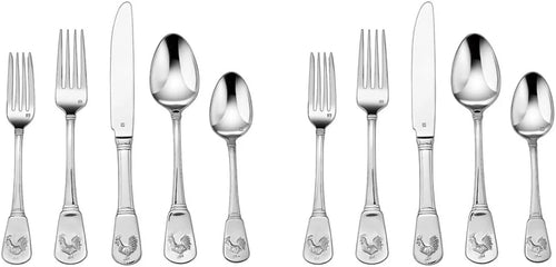 Cuisinart CFE-01-FR20 40-Piece Stainless Steel Flatware Set – French Rooster Pattern, Heavy-Gauge Handcrafted Silverware, Dishwasher Safe