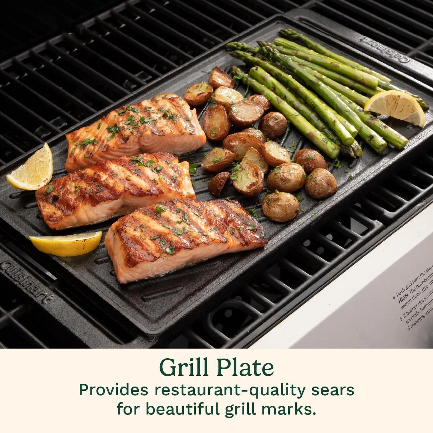Cuisinart Reversible Cast Iron Grill/Griddle Plate, 15.75” x 9” Pre-Seasoned Cooking Surface with Flat and Ribbed Sides, Stovetop Griddle for Electric Ranges, Use on Stove, Campfire, or Gas Grill