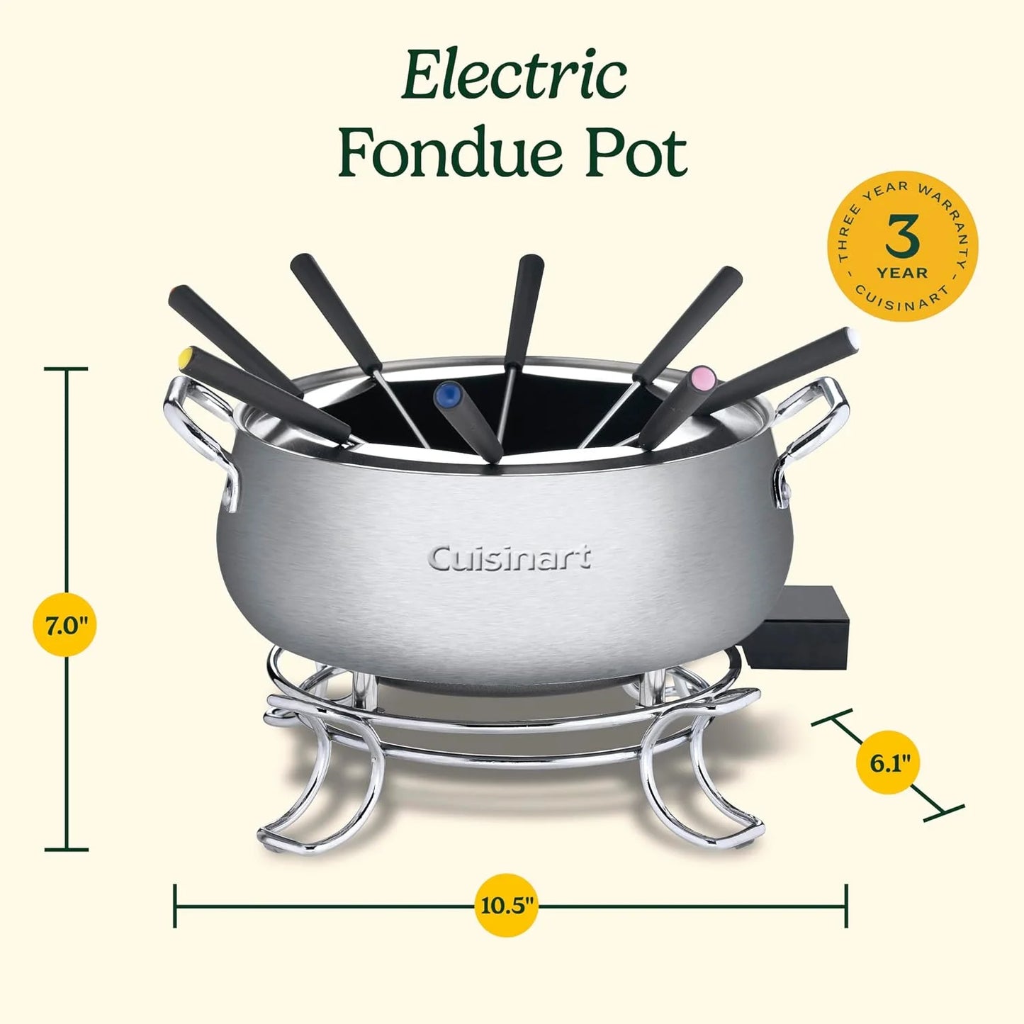 Cuisinart Electric Fondue Set, Nonstick Interior, 3-Quart Pot & 8 Forks