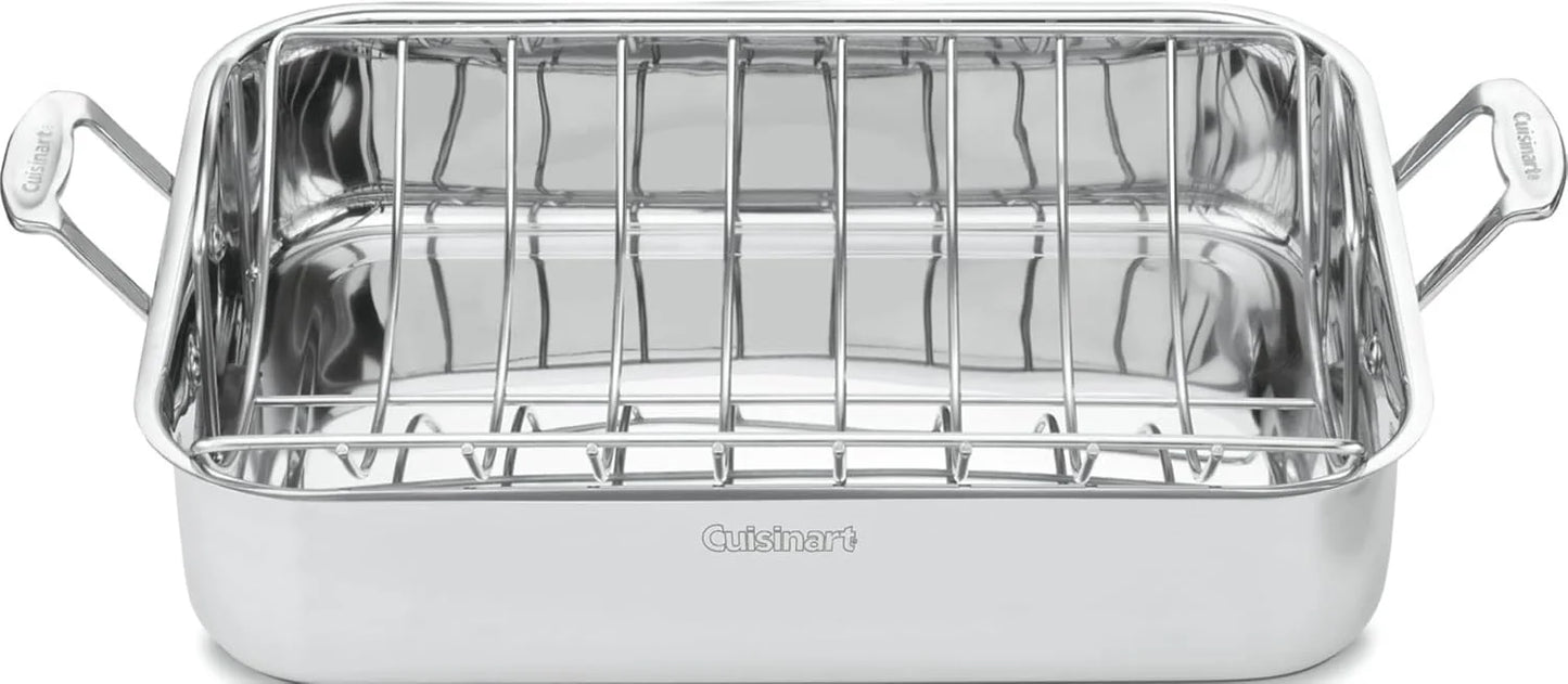 Cuisinart 16-Inch Roasting Pan, Induction Compatible Premium Rectangular Roaster Pan With Rack, Stainless Steel Roasting Pan with Rack, Large Capacity, Dishwasher Safe