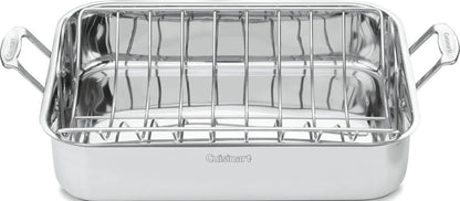Cuisinart 16-Inch Roasting Pan, Induction Compatible Premium Rectangular Roaster Pan With Rack, Stainless Steel Roasting Pan with Rack, Large Capacity, Dishwasher Safe
