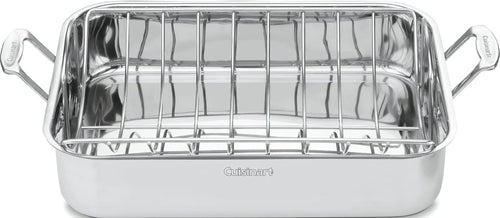 Cuisinart 16-Inch Roasting Pan, Induction Compatible Premium Rectangular Roaster Pan With Rack, Stainless Steel Roasting Pan with Rack, Large Capacity, Dishwasher Safe