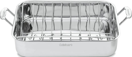 Cuisinart 16-Inch Roasting Pan, Induction Compatible Premium Rectangular Roaster Pan With Rack, Stainless Steel Roasting Pan with Rack, Large Capacity, Dishwasher Safe