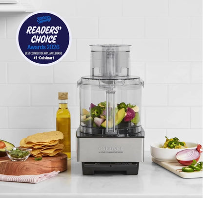 Cuisinart Food Processor, 14-Cup Vegetable Food Chopper for Mincing, Dicing, Shredding, Puree & Kneading Dough, 720-Watt Motor, Stainless Steel, DFP-14BCNY