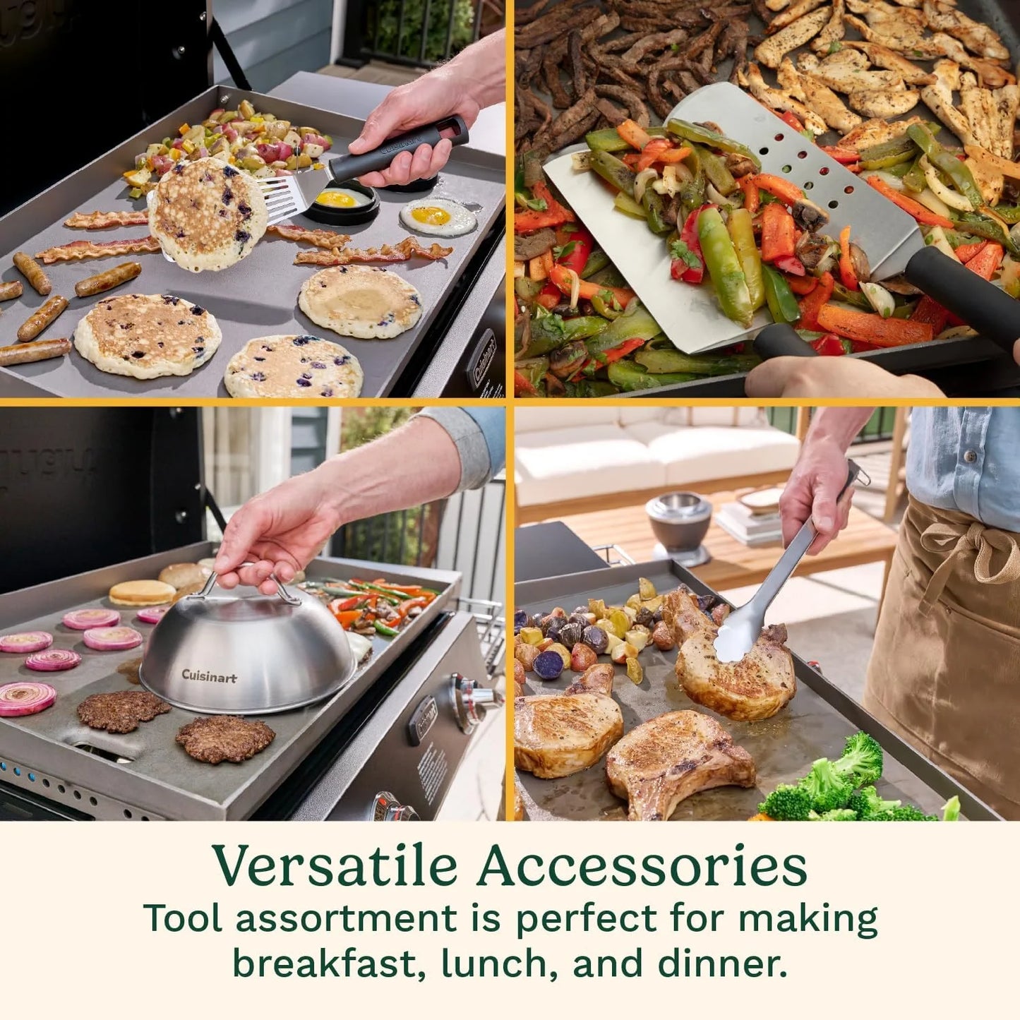 Cuisinart 24-Piece Griddle Tool Set with Storage Tote, Stainless Steel Flat Top Grill Accessories with Spatulas, Melting Dome, Smash Burger Press, Scraper & Tongs, Perfect for BBQ, Tailgates, Camping