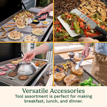 Cuisinart 24-Piece Griddle Tool Set with Storage Tote, Stainless Steel Flat Top Grill Accessories with Spatulas, Melting Dome, Smash Burger Press, Scraper & Tongs, Perfect for BBQ, Tailgates, Camping