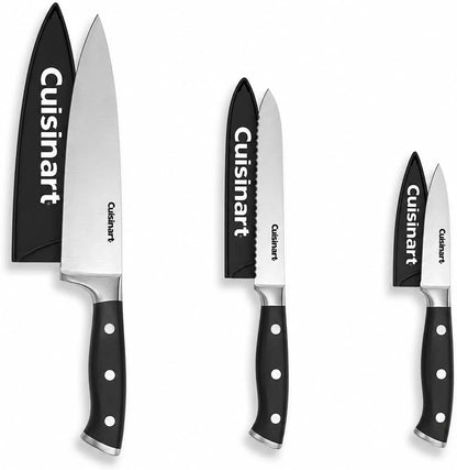 Cuisinart 3-Piece Forged High-Carbon Stainless Steel Knife Set with Blade Sheaths, Full-Tang Triple-Rivet Construction