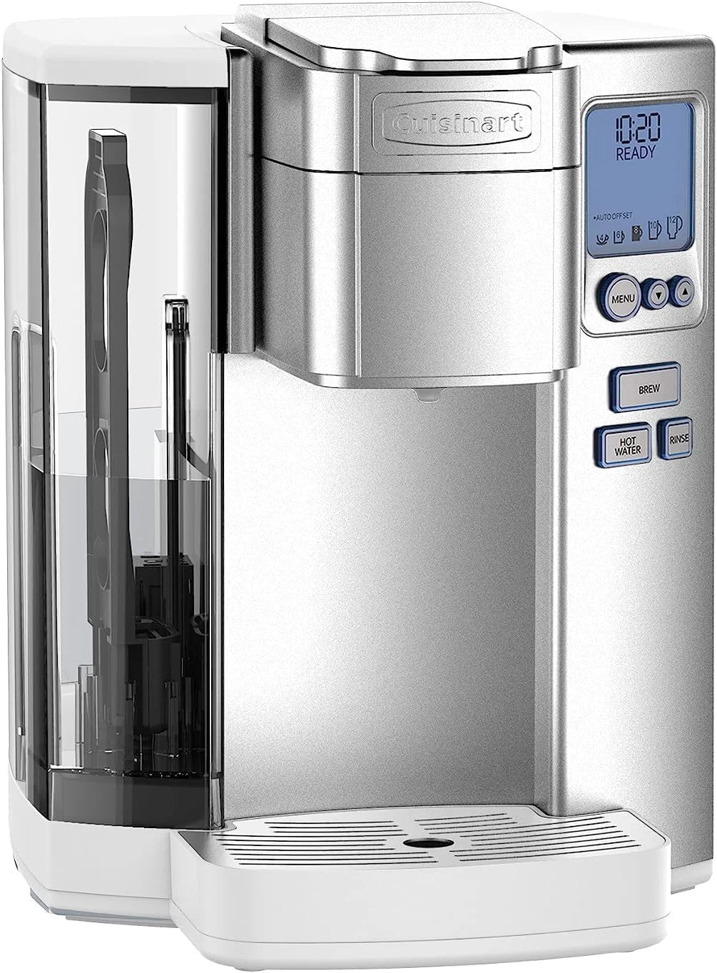 Cuisinart Coffee Maker, Single Serve 72-Ounce Reservoir Coffee Machine, Programmable Brewing & Hot Water Dispenser, Stainless Steel, White