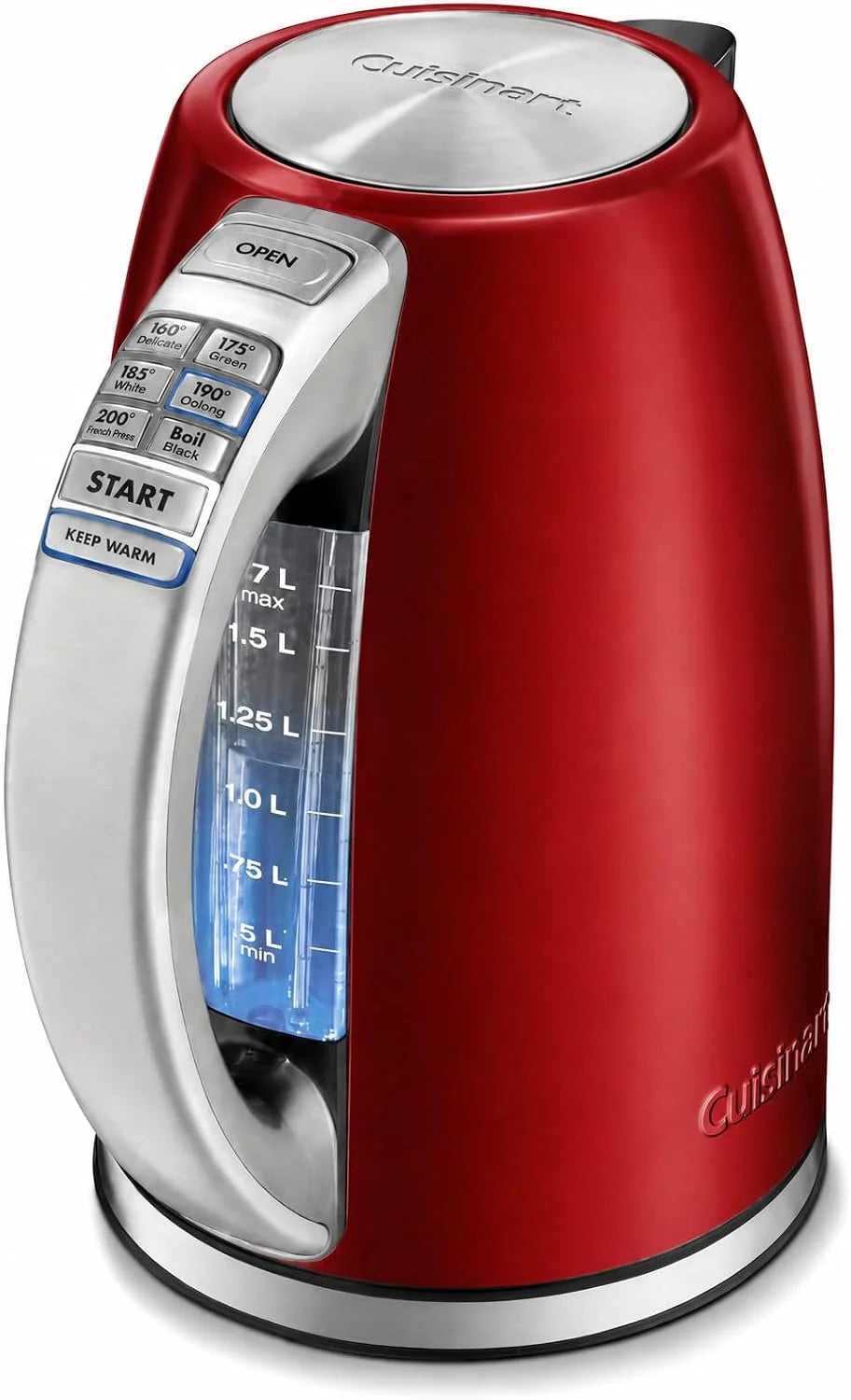 Cuisinart PerfecTemp 1.7-Liter Electric Kettle, Cordless Electric Tea Kettle, 1500W for Fast Heat-Up, 6 Preset Temperatures, 30-Minute Keep Warm, Stay Cool Nonslip Handle, Red Stainless