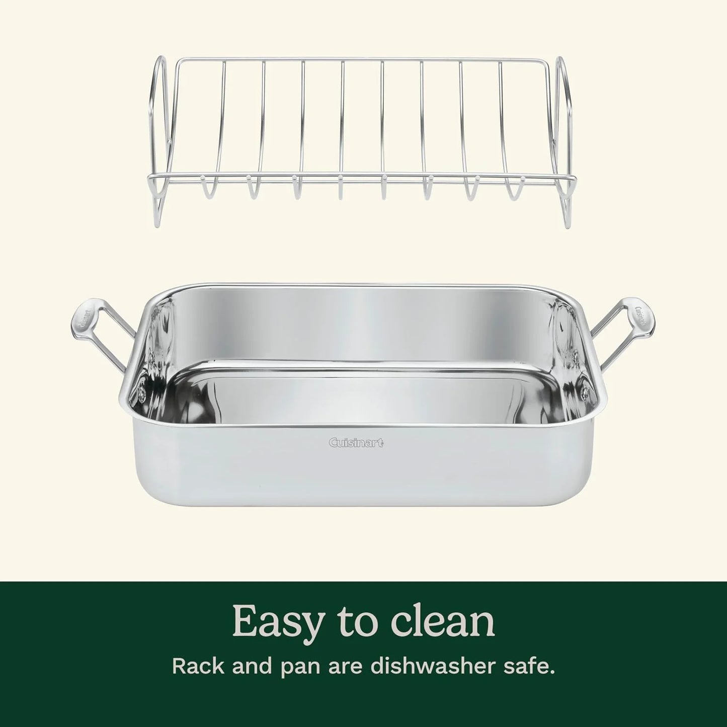 Cuisinart 16-Inch Roasting Pan, Induction Compatible Premium Rectangular Roaster Pan With Rack, Stainless Steel Roasting Pan with Rack, Large Capacity, Dishwasher Safe