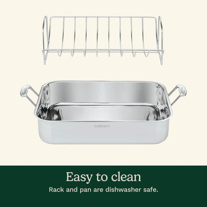 Cuisinart 16-Inch Roasting Pan, Induction Compatible Premium Rectangular Roaster Pan With Rack, Stainless Steel Roasting Pan with Rack, Large Capacity, Dishwasher Safe