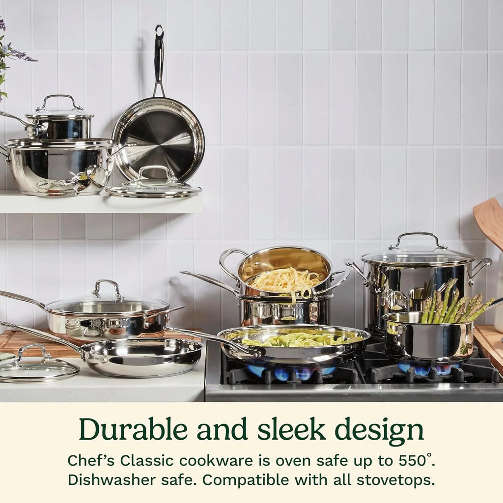 Cuisinart 1.5 Quart Sauce Pan with Cover, Stainless Steel Pot with Lid, Small Kitchen Pots, Dishwasher Safe, Compatible with Induction, Electric, Gas Cooktops, Oven Safe Saucepan, Cool Grip Handles