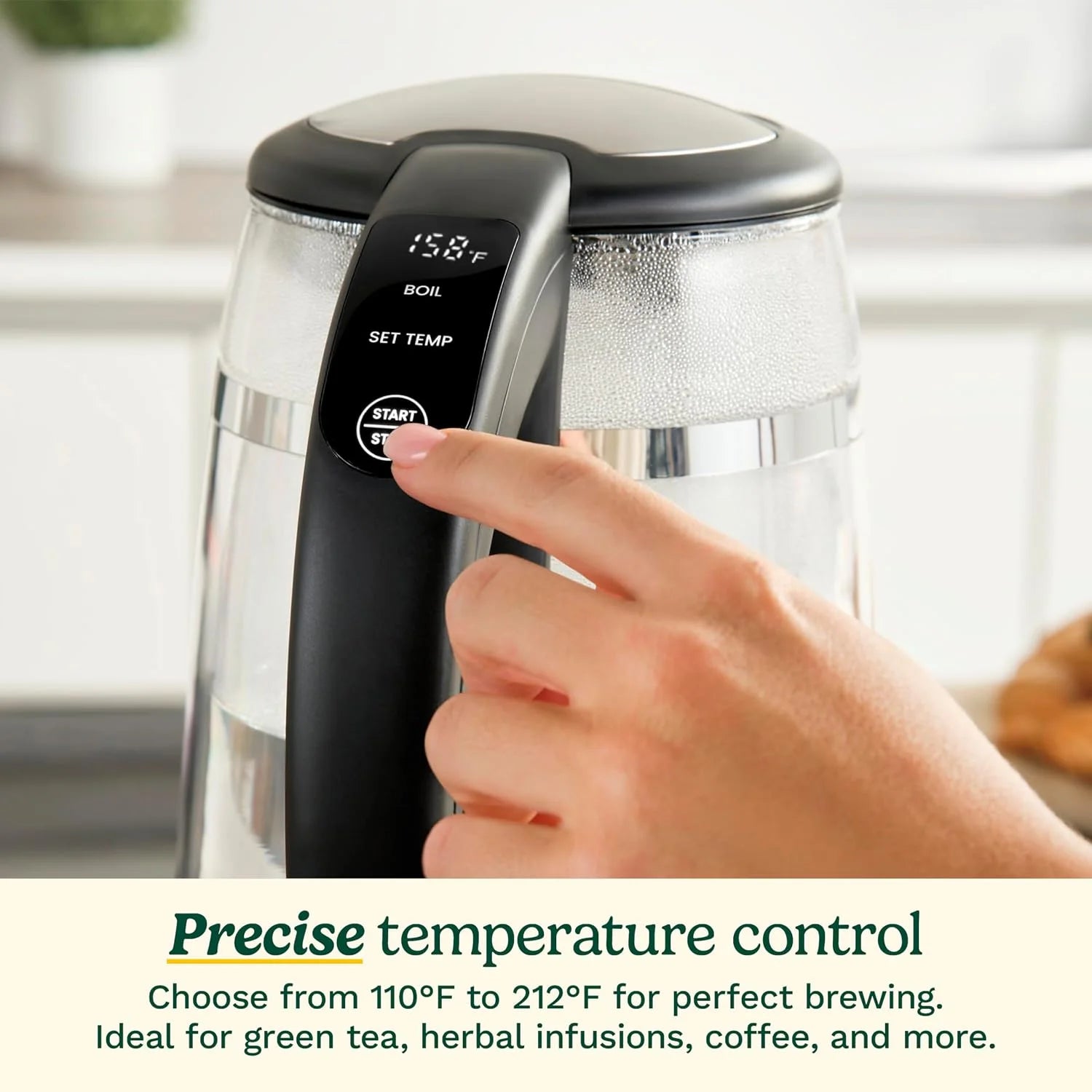 Cuisinart 1.7L Glass Variable Temperature Control Electric Kettle 110°F–212°F with Touchscreen Controls, Illumination, Dual‑Layer Cool‑Touch Design & Nondrip Spout