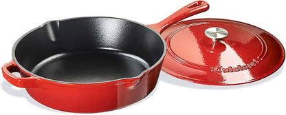 Cuisinart Chef's Classic Enameled Cast Iron Dutch Oven with Lid, Porcelain Enameled Interior, Oven Safe, Induction Compatible, 12-Inch, Chicken Fryer, Red Gradient